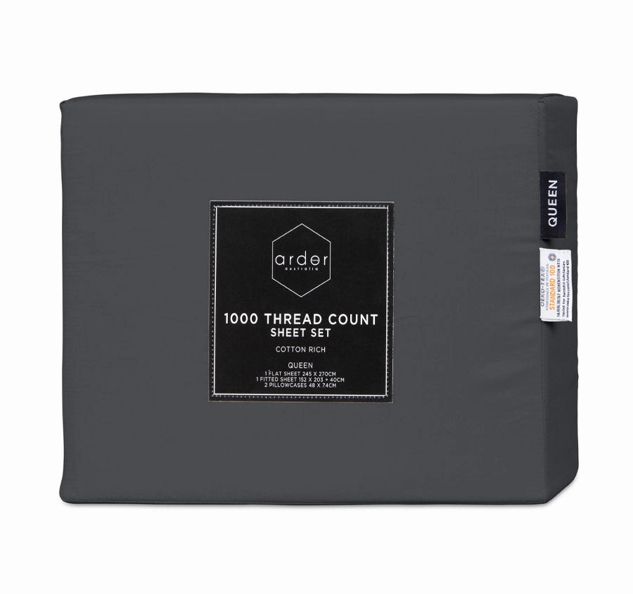 1000THC Cotton Rich Sheet Set Range Charcoal