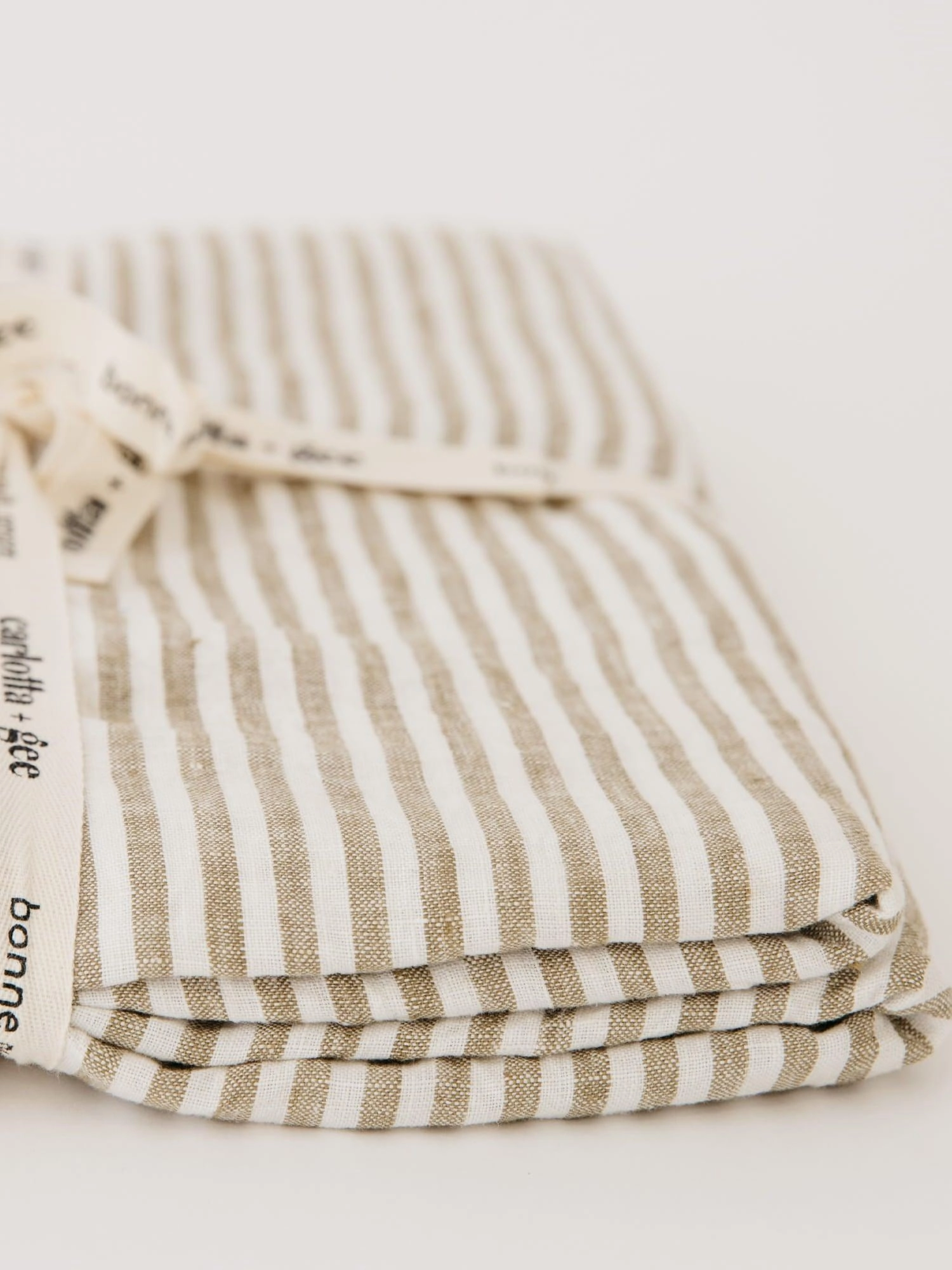 100% Linen Fitted Sheet in Olive Stripes