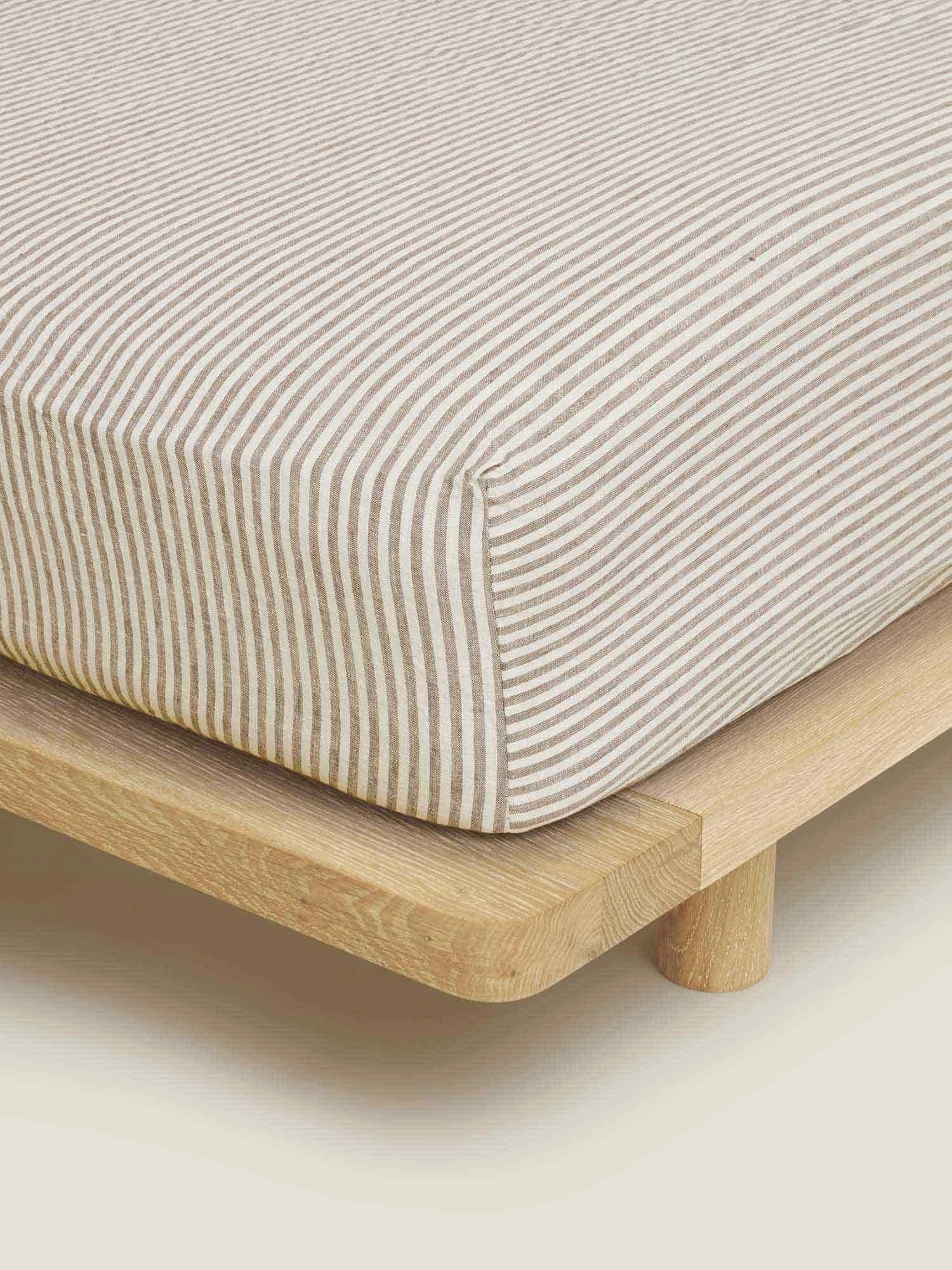 100% Linen Fitted Sheet in Olive Stripes