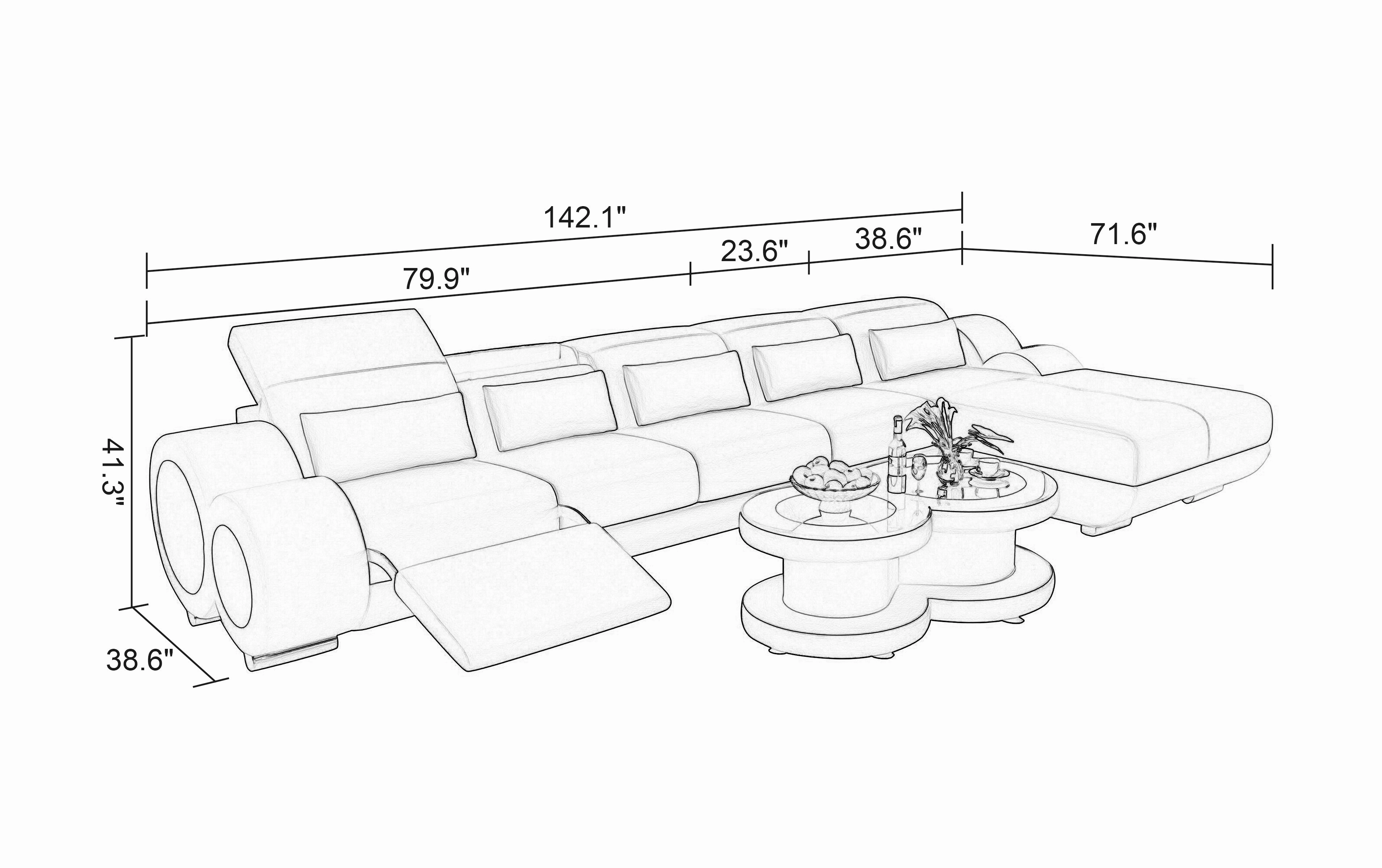 Aetius Small Modern Leather Sectional with Footrest