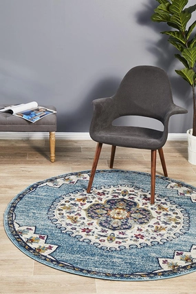 Babylon 202 Round Rug (Blue) by Rug Culture
