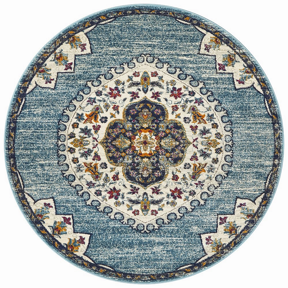 Babylon 202 Round Rug (Blue) by Rug Culture