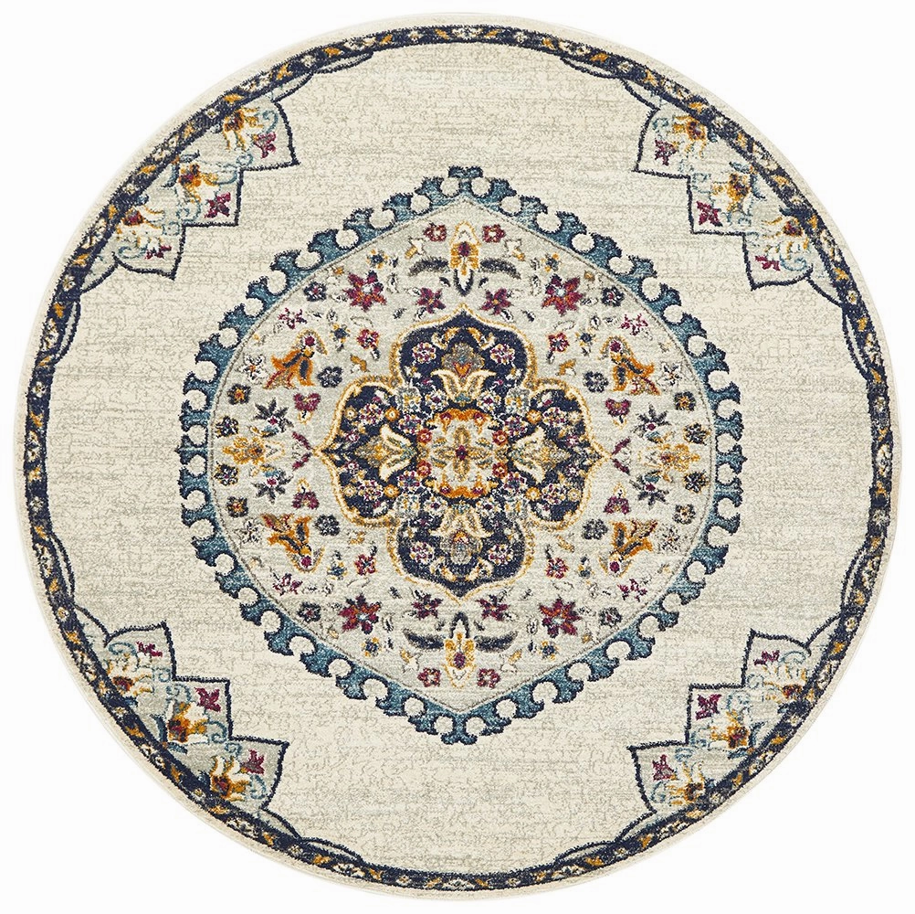 Babylon 202 Round Rug (White) by Rug Culture
