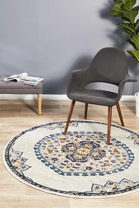 Babylon 202 Round Rug (White) by Rug Culture