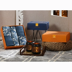 Backyard Patio Rustic Leaf Bed Bath Set Blue