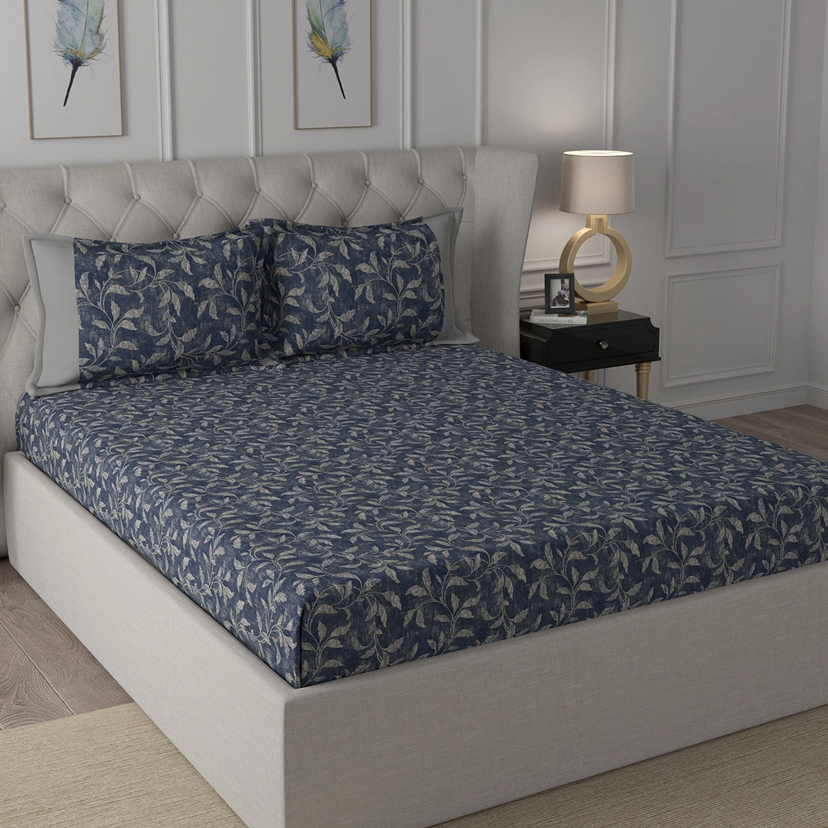 Backyard Patio Rustic Leaf Bed Bath Set Blue
