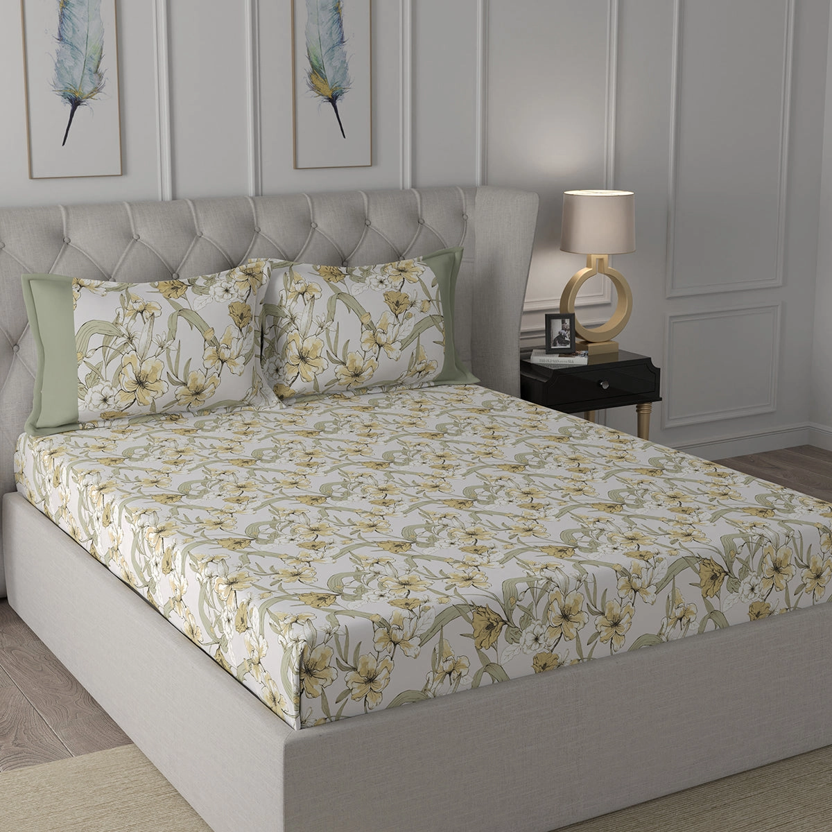 Backyard Patio Valencia Printed 100%Cotton Yellow Bed Sheet with Pillow Case