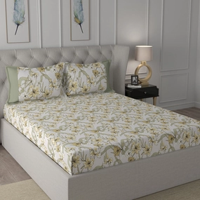 Backyard Patio Valencia Printed 100%Cotton Yellow Bed Sheet with Pillow Case