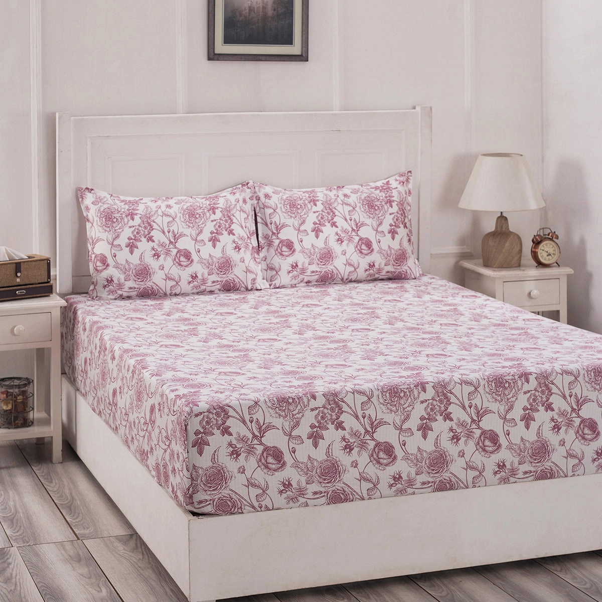 Blossom Couture Emma Print Red Fitted Sheet With Pillow Covers