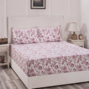 Blossom Couture Emma Print Red Fitted Sheet With Pillow Covers