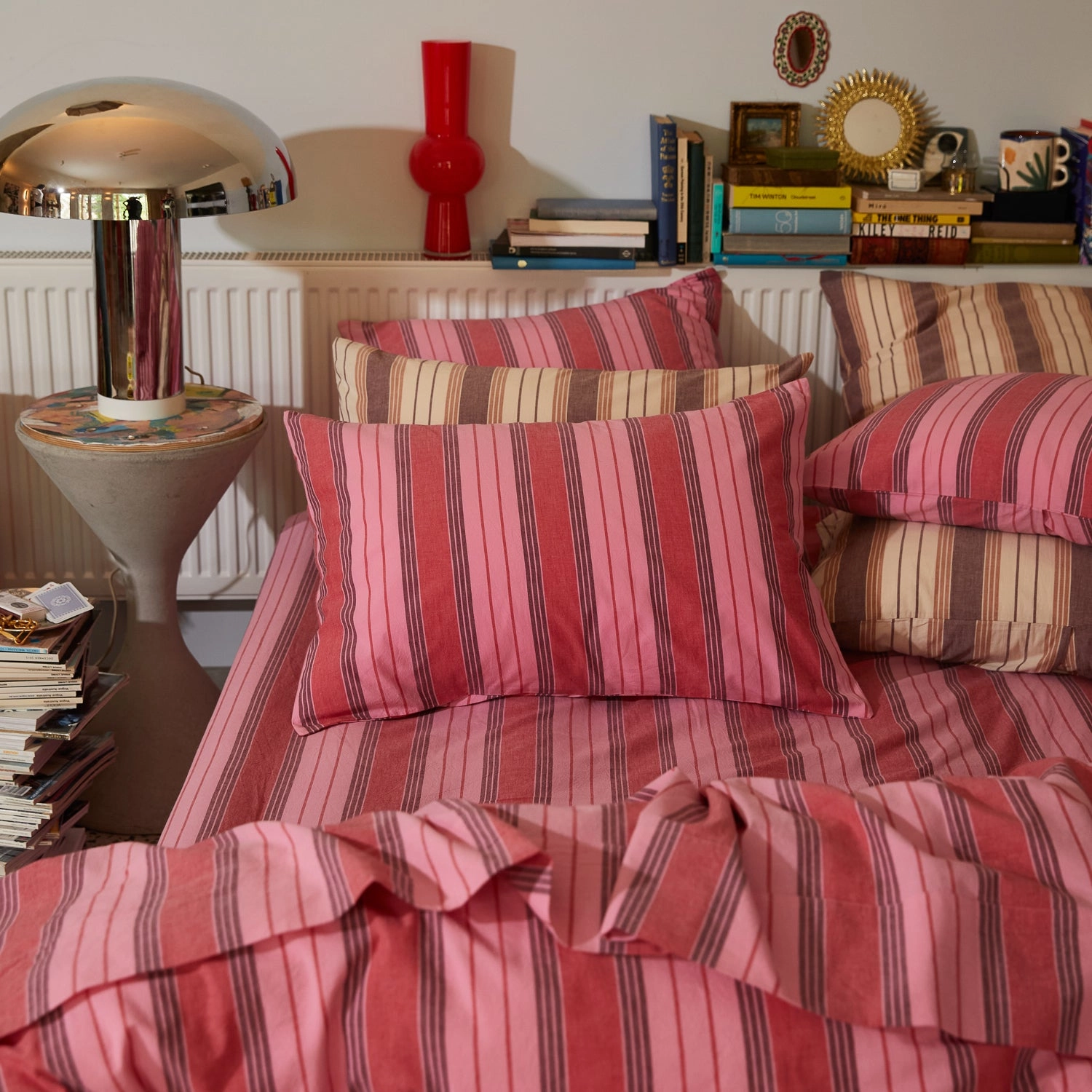 Brigitte Cotton Pillowcase Set - Scarlet
