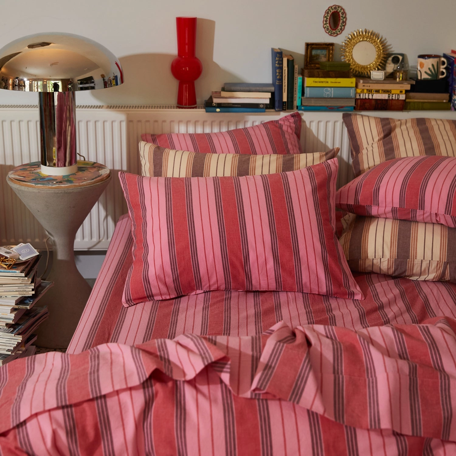 Brigitte Cotton Pillowcase Set - Scarlet