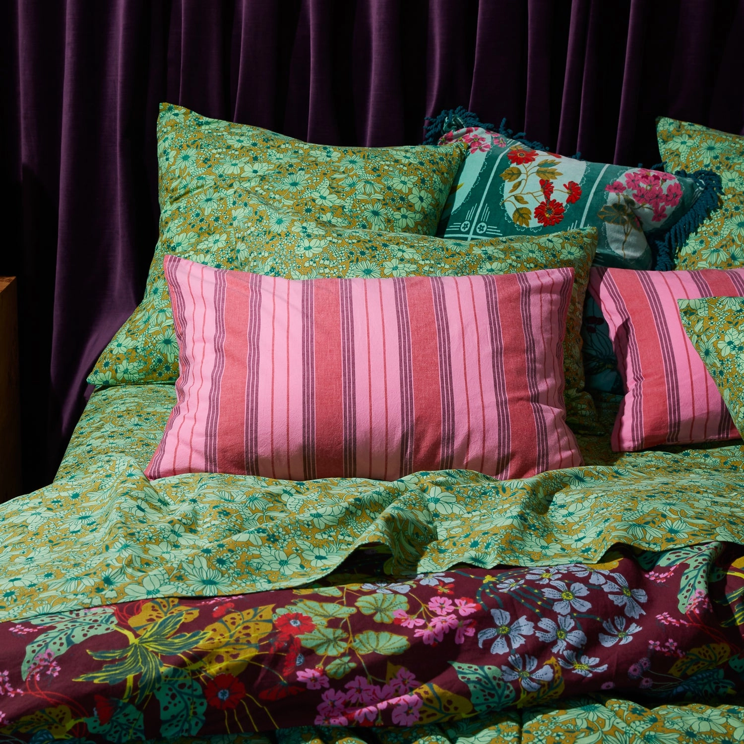 Brigitte Cotton Pillowcase Set - Scarlet