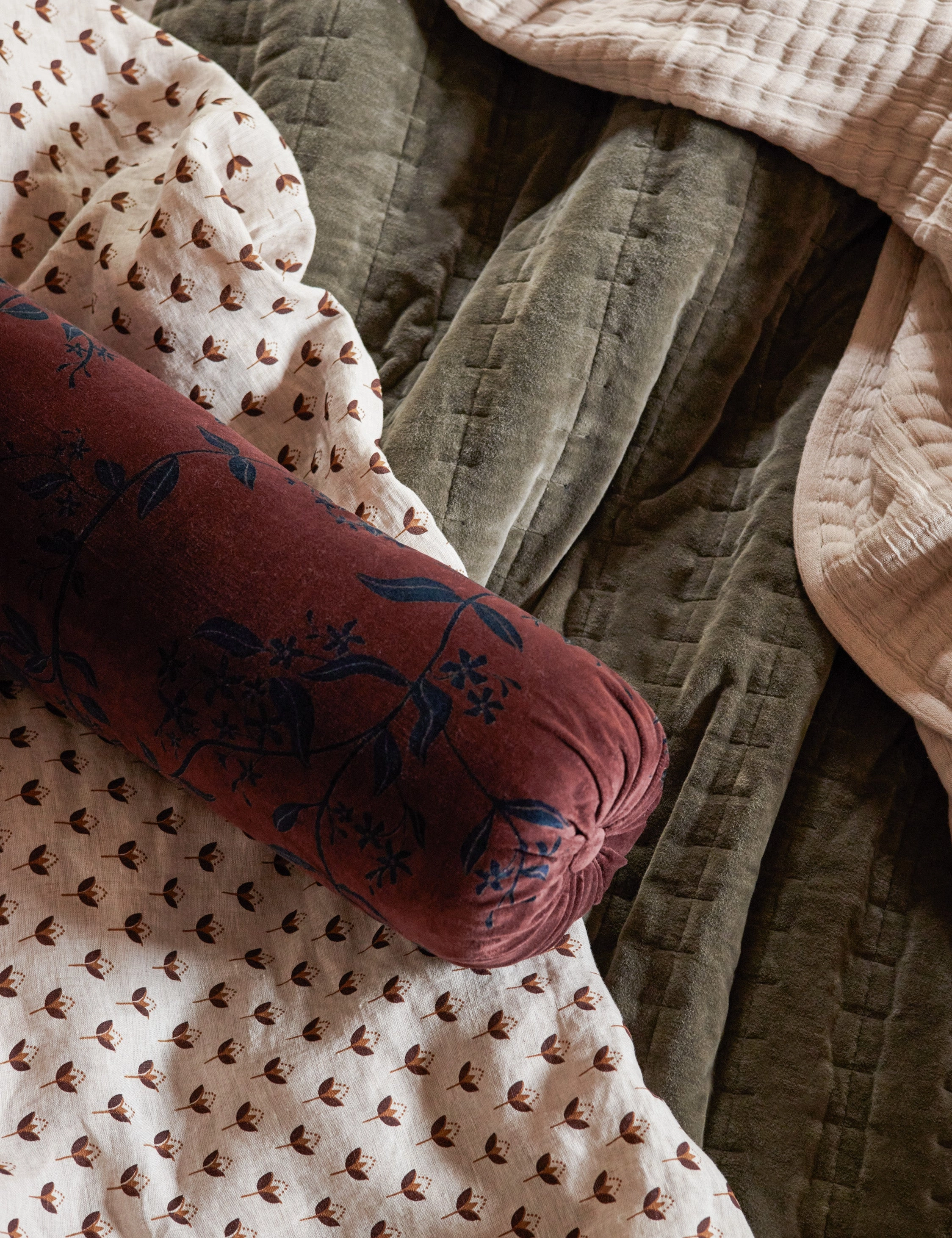 Carmine Velvet Bolster Pillow