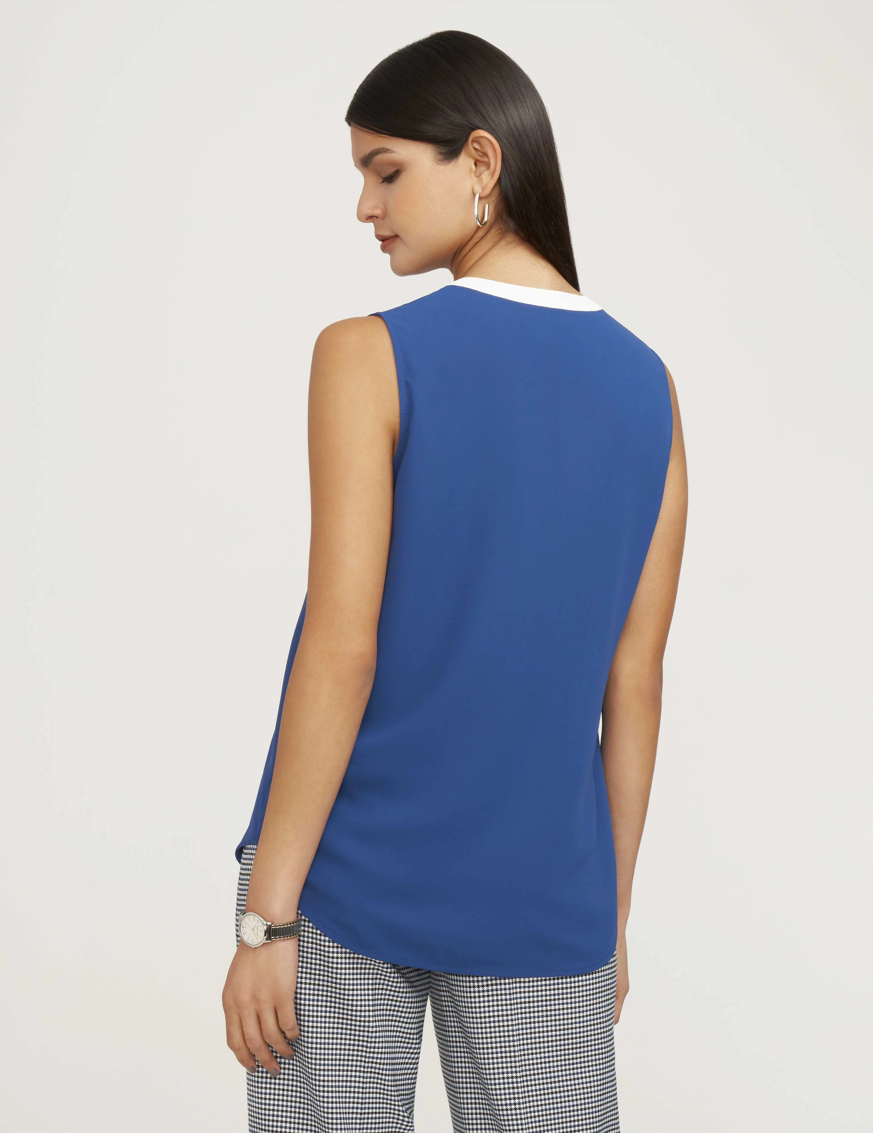 Color Block Split Sleeveless Blouse- Sale