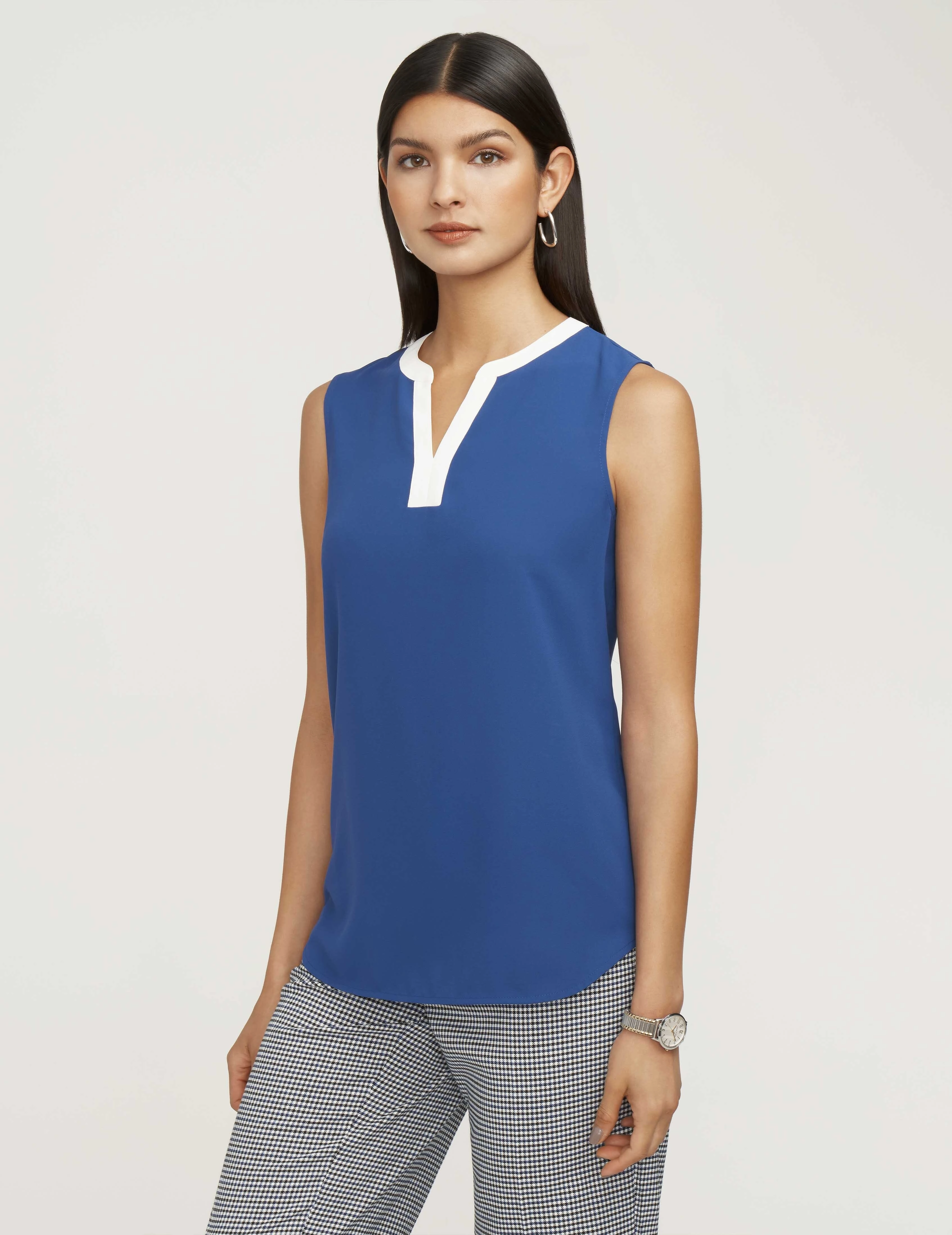 Color Block Split Sleeveless Blouse- Sale
