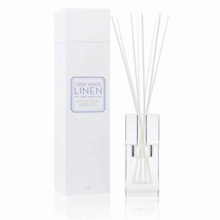 Crisp White Linen 140ml Bevelled Crystal Diffuser by Abode Aroma
