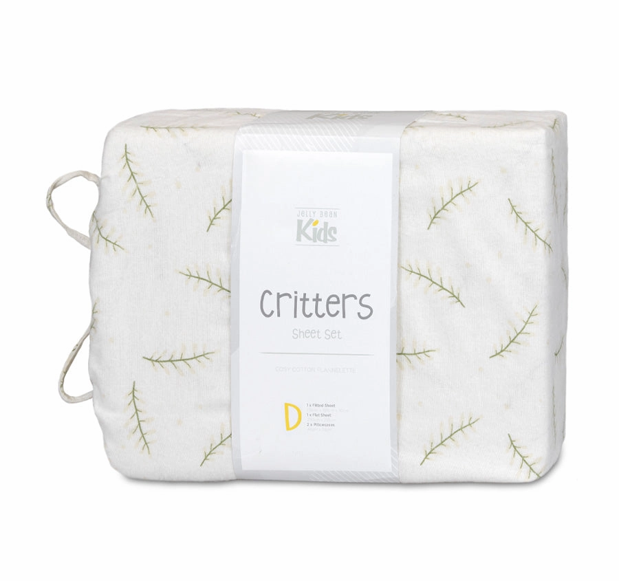 Critters Flannelette Cotton Sheet Set Range Khaki