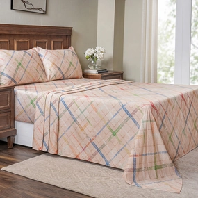 Eclectic Geo Rhombus Digital Print 100% Cotton Beige Bed Sheet with Pillow Case