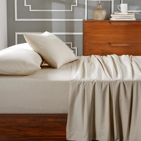 Eden Crisp & Light Weight 100% Cotton Solid Beige Bed Sheet with Pillow Case