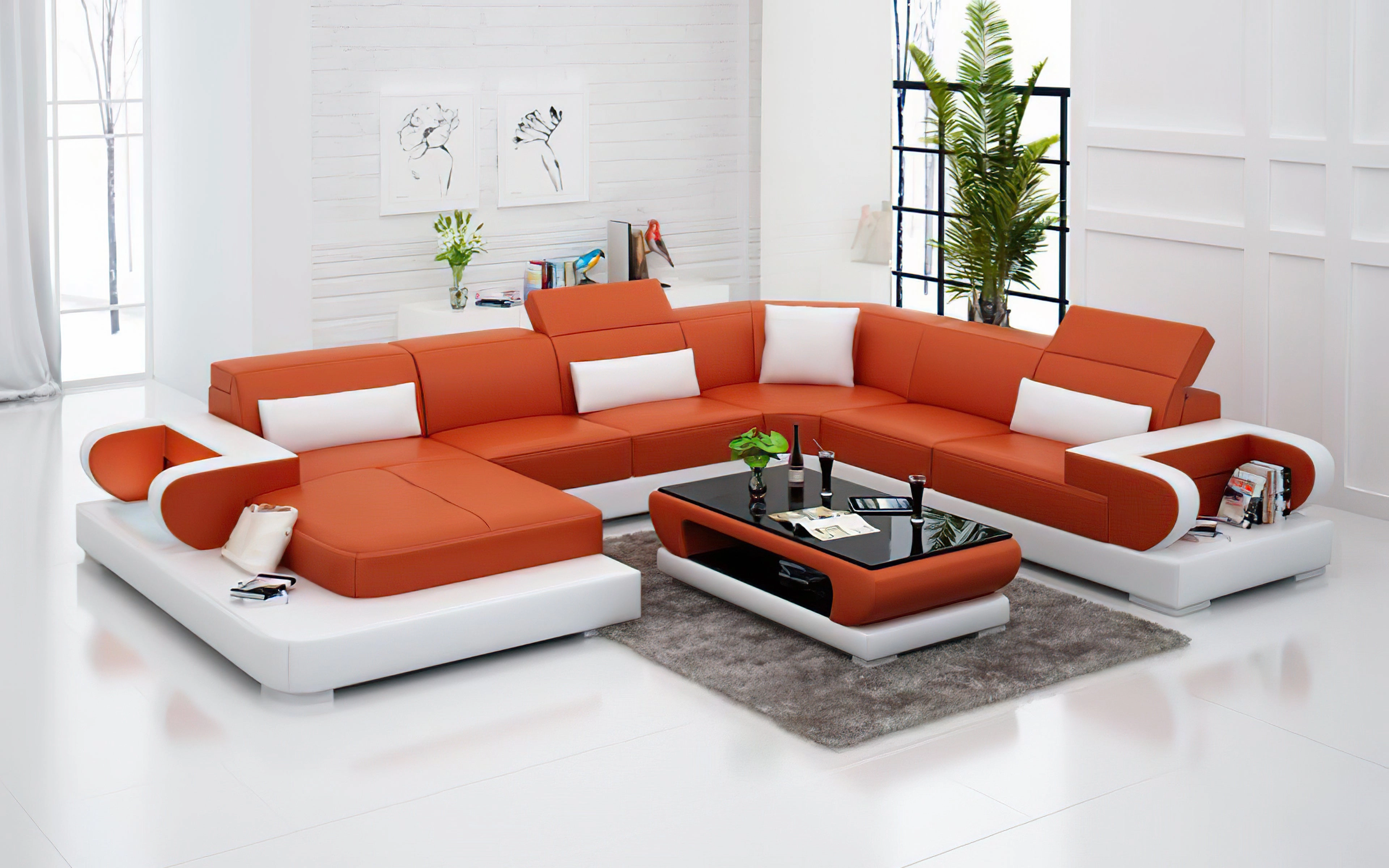 Ezrael Modern U-Shape Leather Sectional