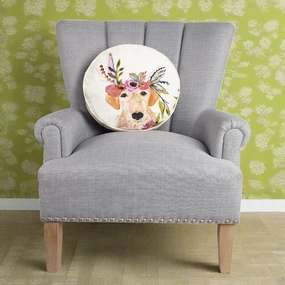 Floral Labrador Dog Embroidered Pillow