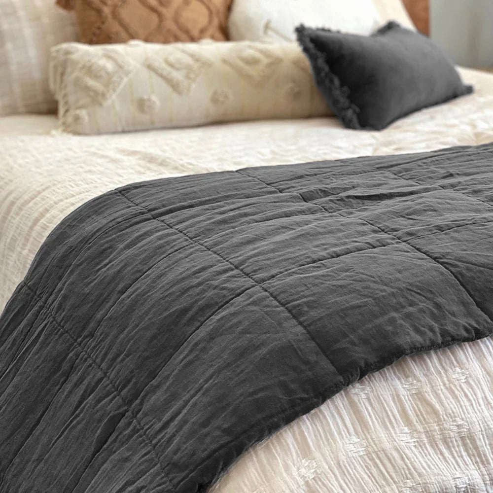 French Flax Linen CHARCOAL Quilted Coverlet by Bambury