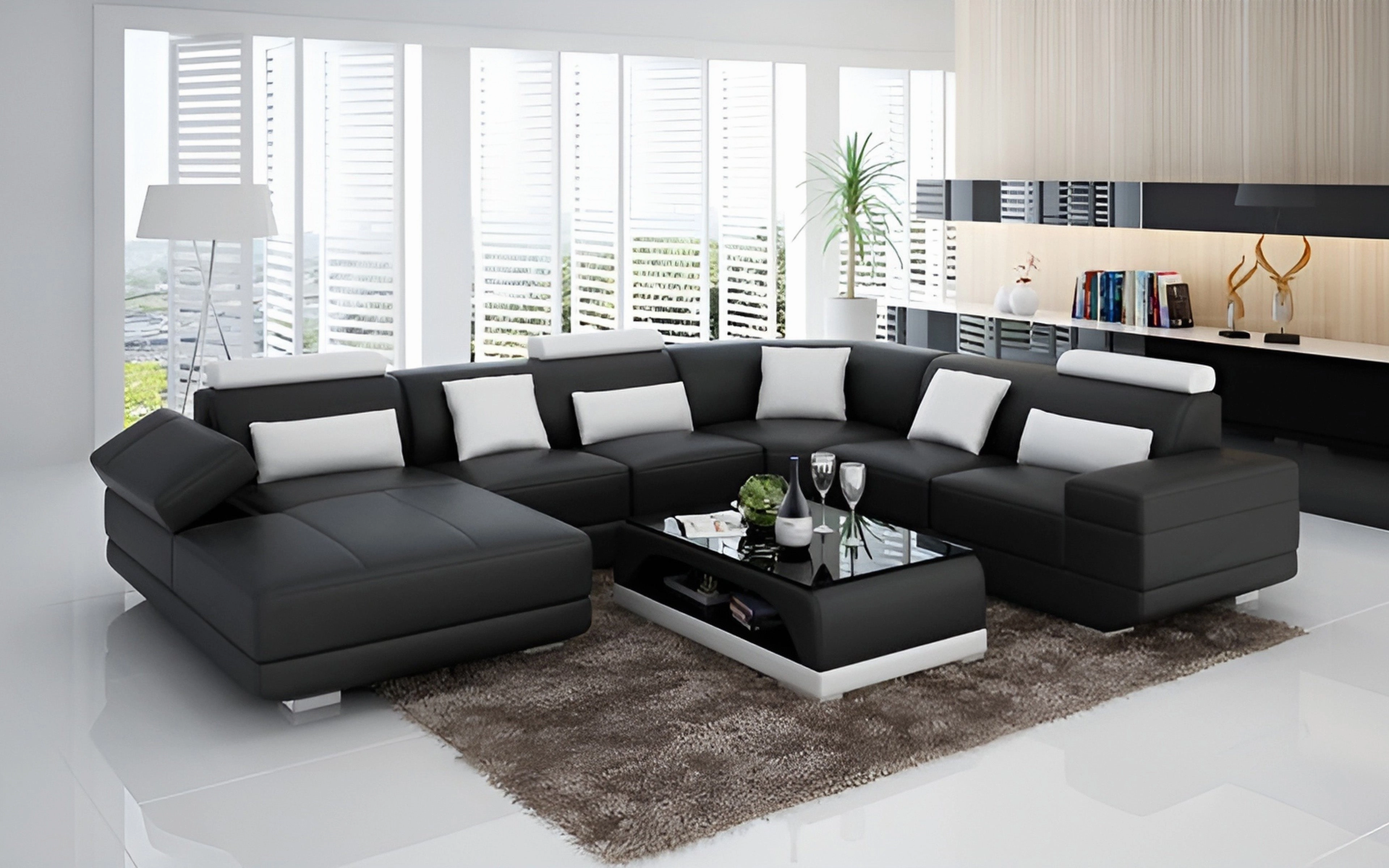 Gileanas Modern U-Shape Leather Sectional
