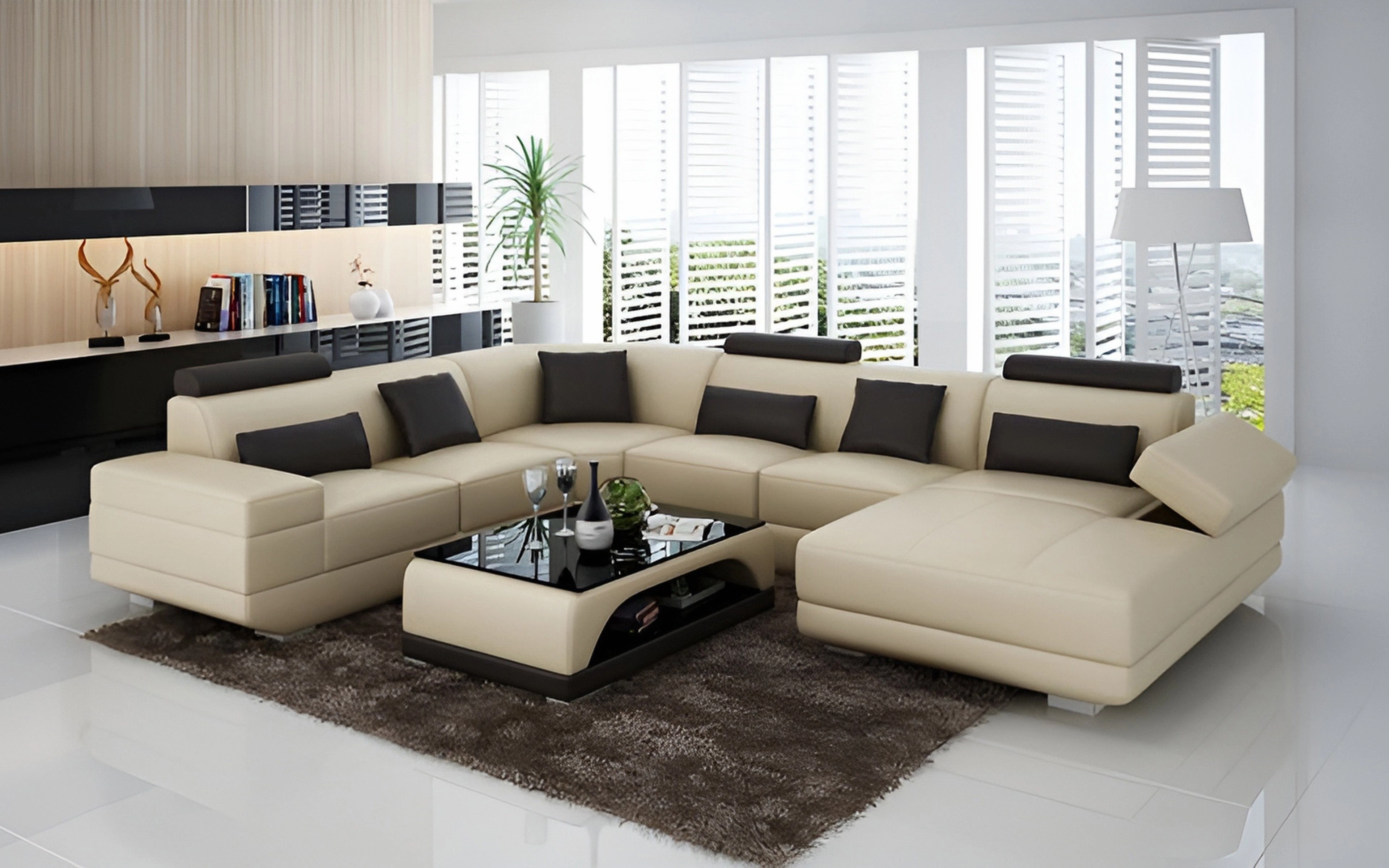 Gileanas Modern U-Shape Leather Sectional