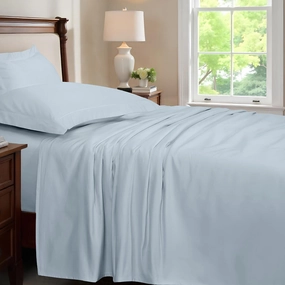 Glamique 100% Cotton Solid 1000 TC Blue Bed Sheet with Pillow Case