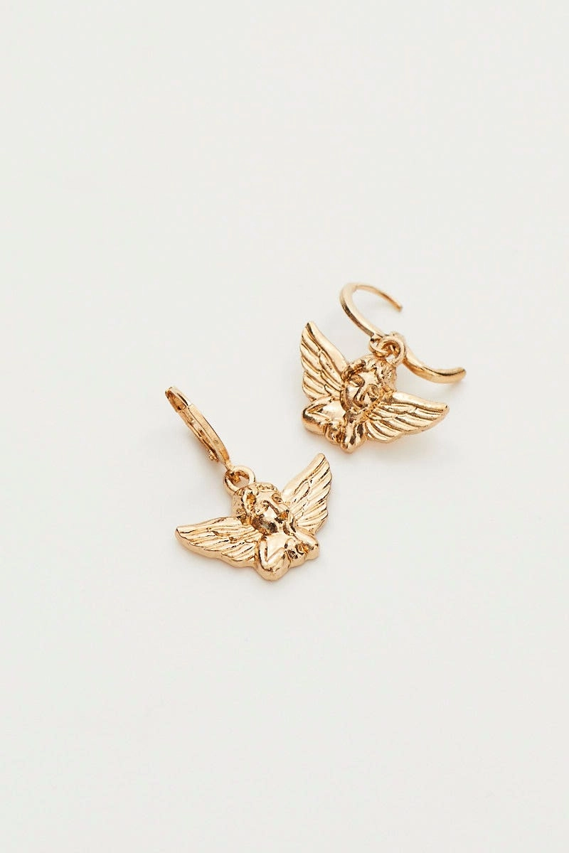 Gold Cherub Charm Earrings