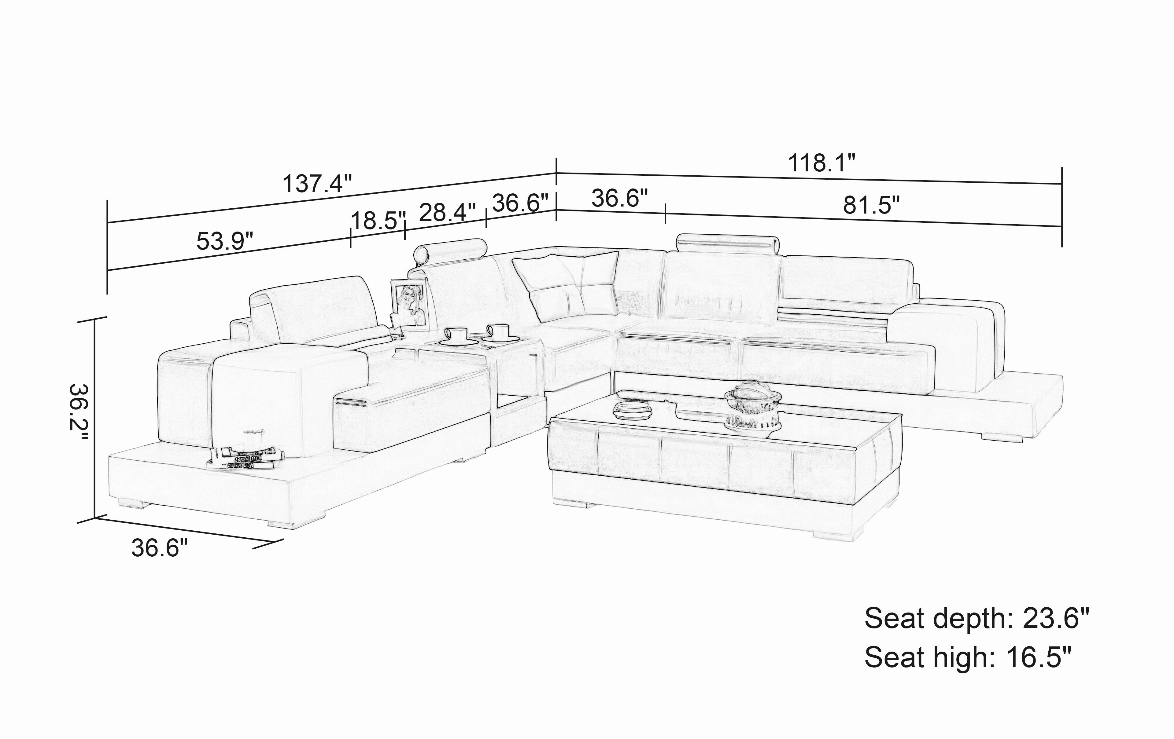 Halsey Modern Leather Sectional with Console Table