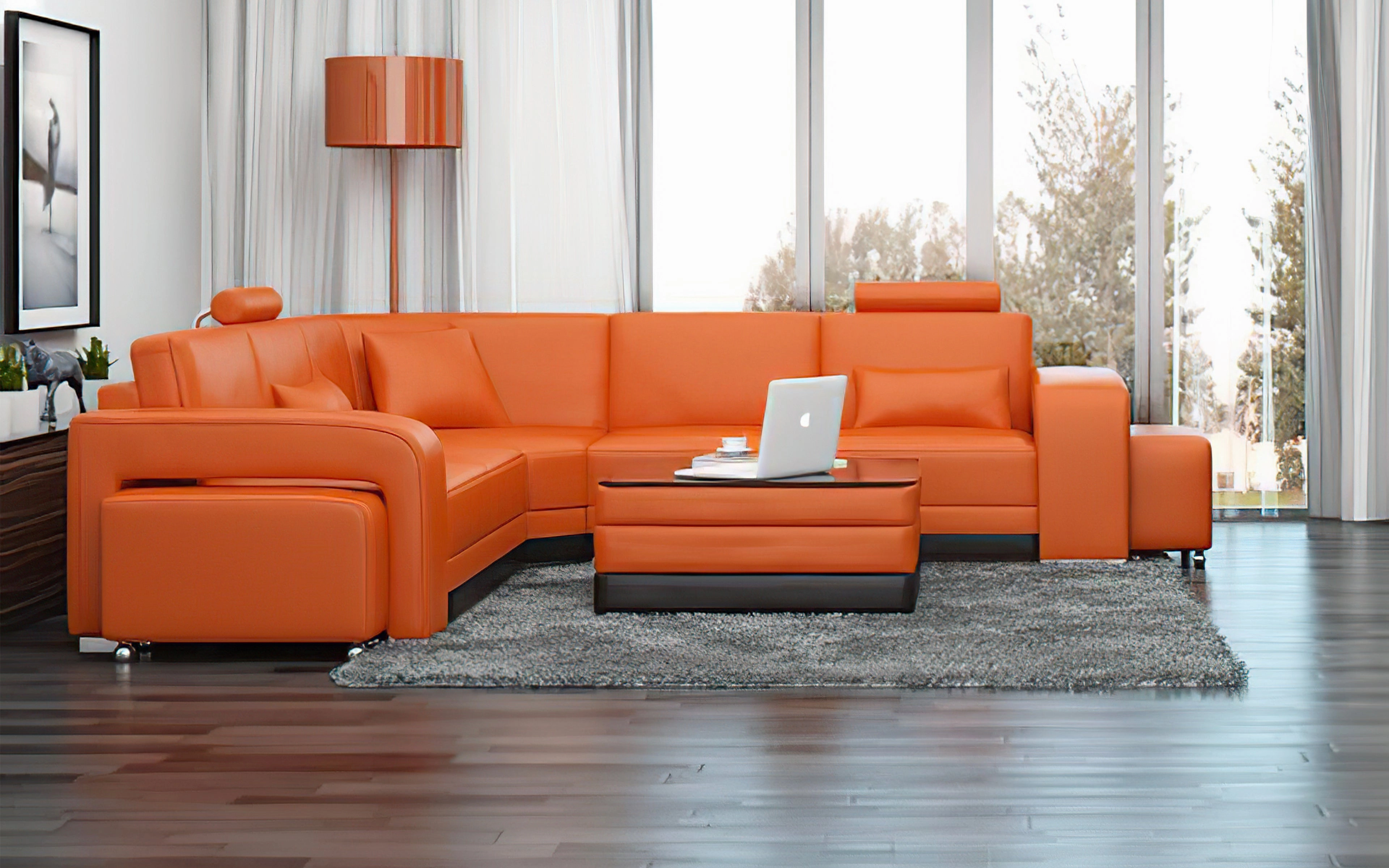 Heather Modern Leather Sectional