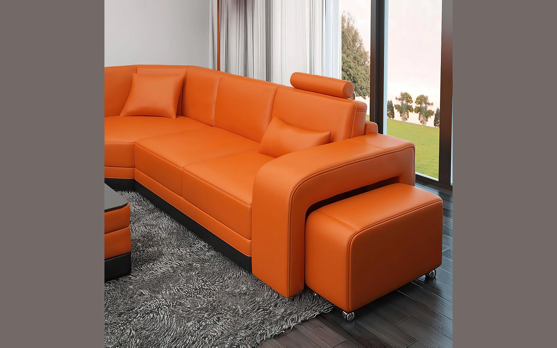 Heather Modern Leather Sectional
