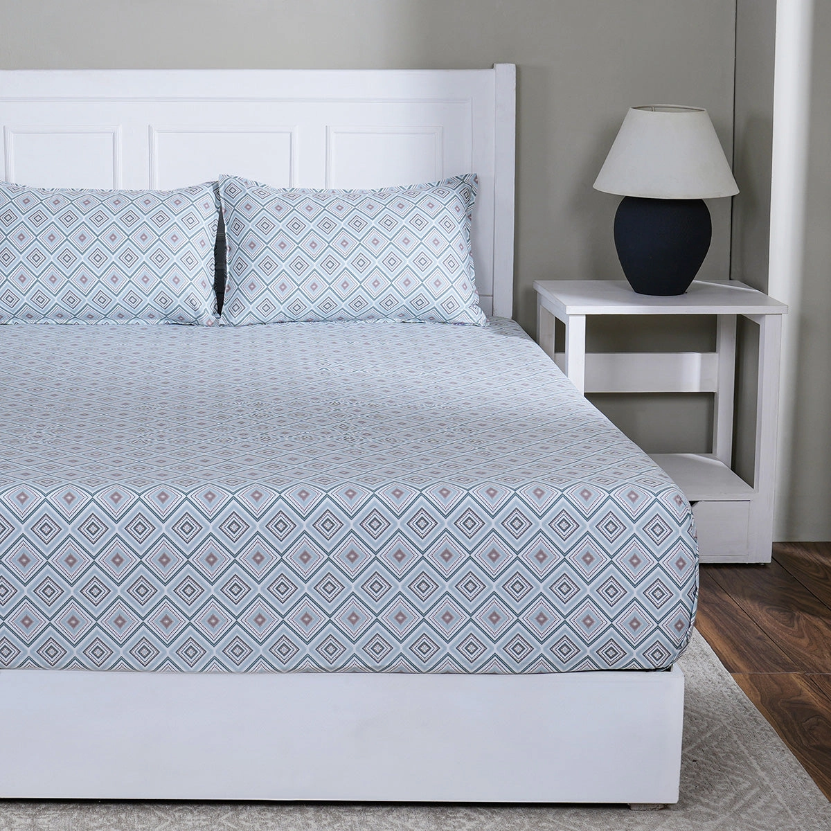 Hermosa Sensory Bloom Jude 100% Cotton Printed Fitted Sheet with Pillow Case Blue