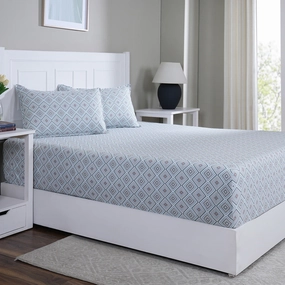 Hermosa Sensory Bloom Jude 100% Cotton Printed Fitted Sheet with Pillow Case Blue