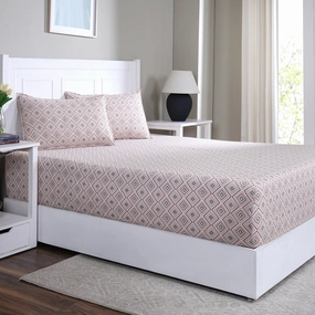 Hermosa Sensory Bloom Jude 100% Cotton Printed Fitted Sheet with Pillow Case Peach