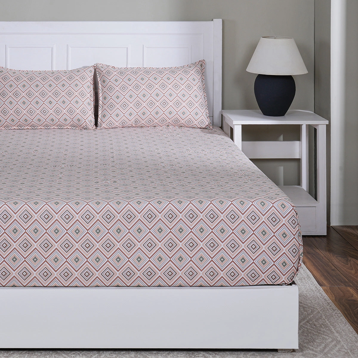 Hermosa Sensory Bloom Jude 100% Cotton Printed Fitted Sheet with Pillow Case Peach