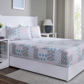 Hermosa Sensory Bloom Lennon 100% Cotton Printed Fitted Sheet with Pillow Case Blue