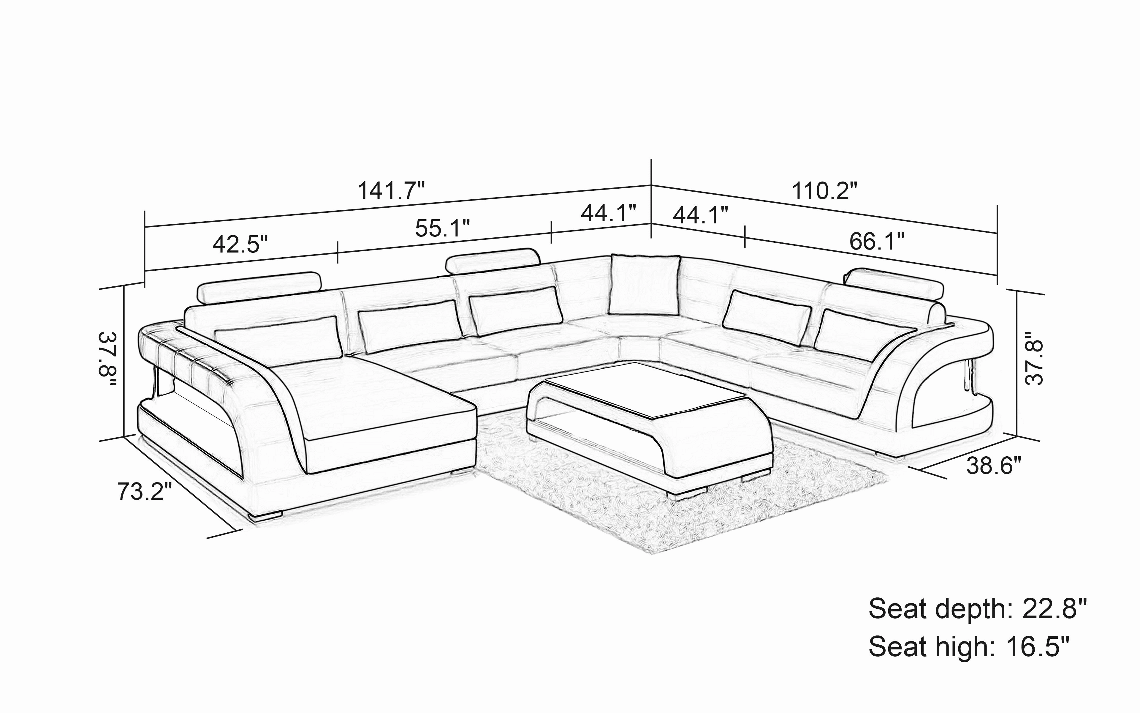 Lacus Modern U-Shape Leather Sectional