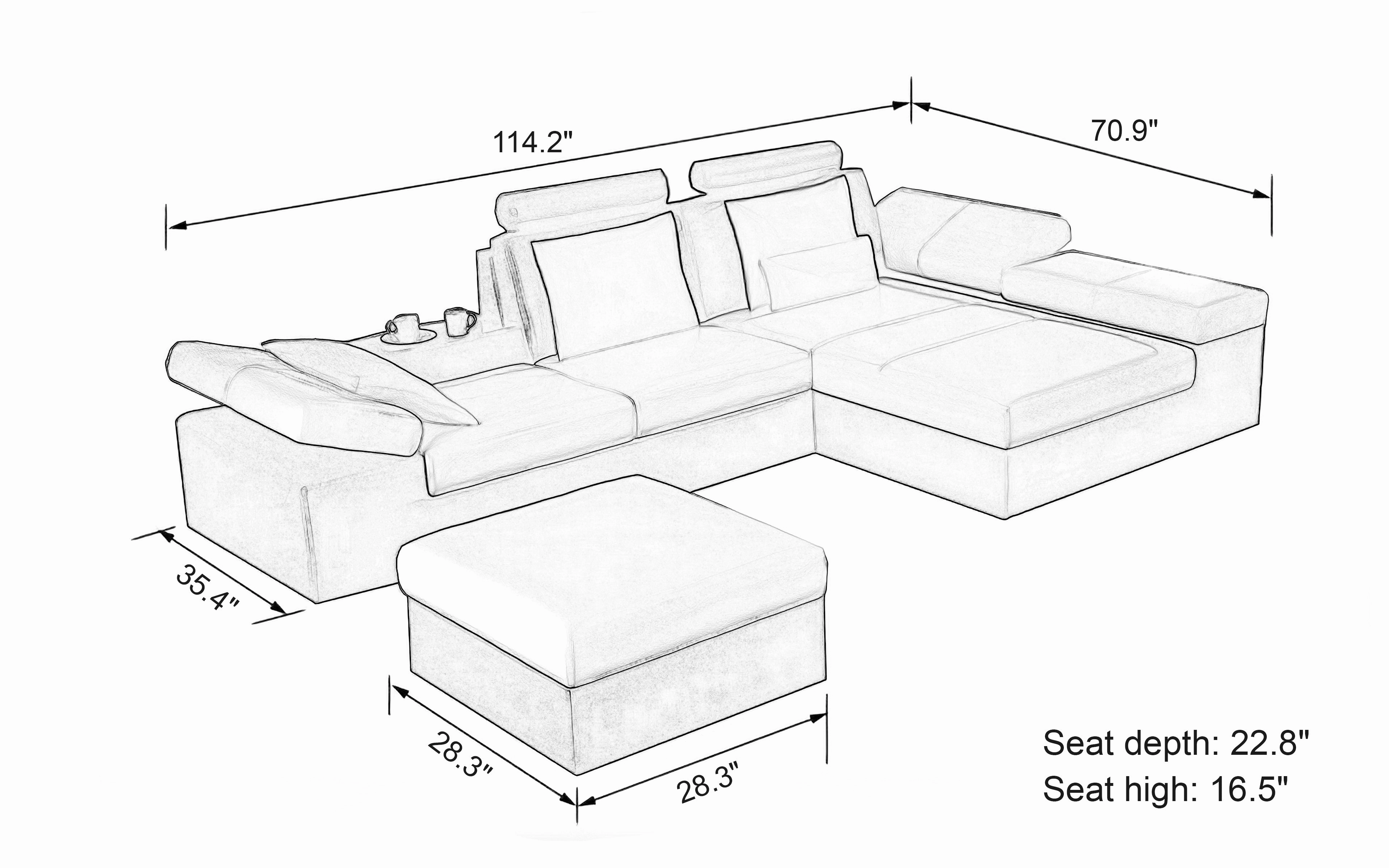 Lindum Mini Modern Leather Sectional with Ottoman