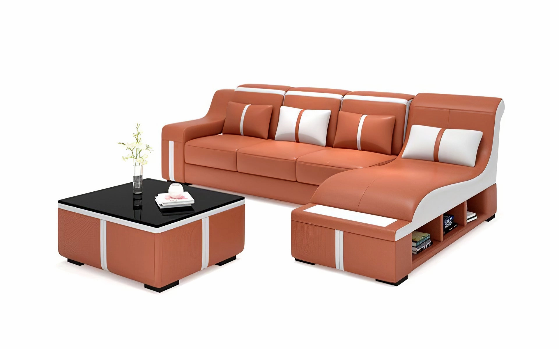 Lisa Small Leather Sectional With Arched Shape Chaise