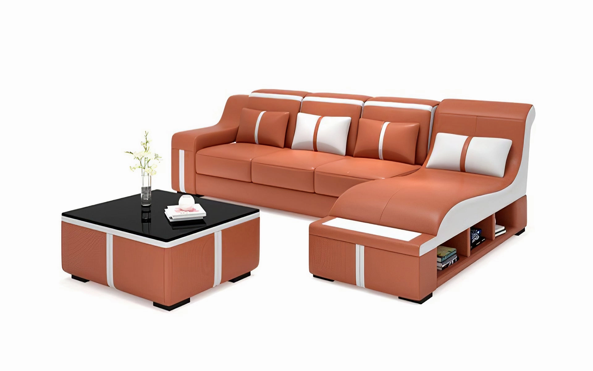 Lisa Small Leather Sectional With Arched Shape Chaise