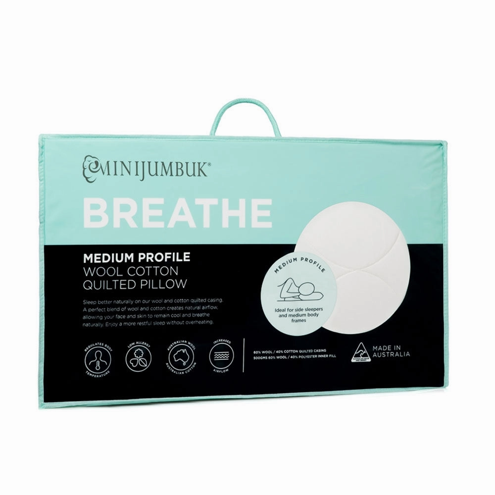 MiniJumbuk Breathe Wool Cotton Quilted Pillow MEDIUM Profile