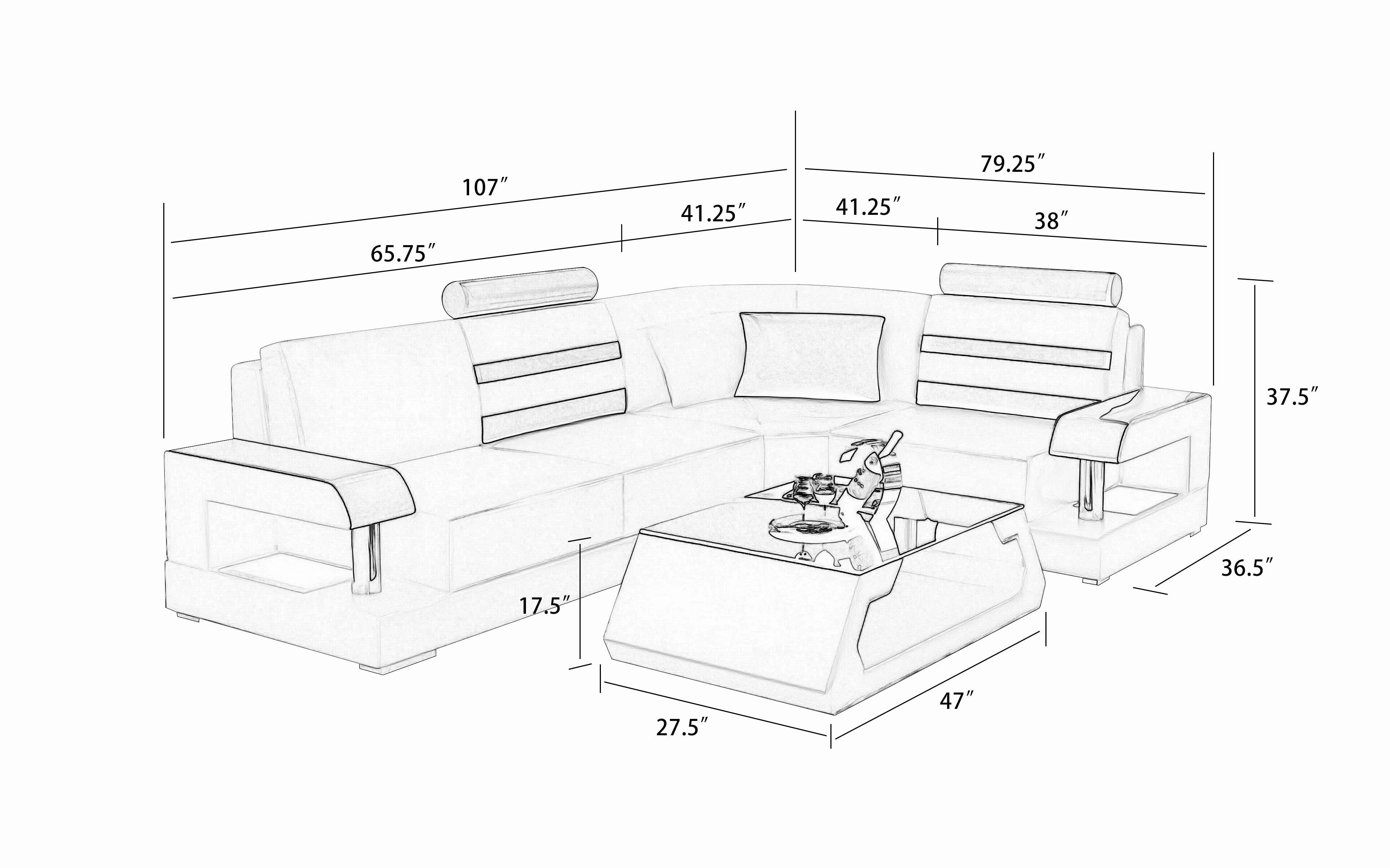 Norba Small Modern Leather Sectional with LED Light