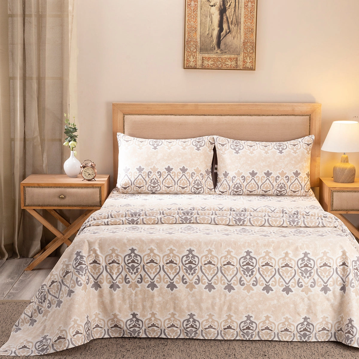 Nouveau Tradition Kaleen Global Neutral Bed Sheet with Pillow Case