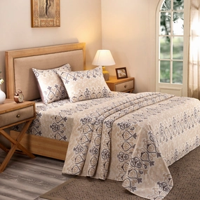 Nouveau Tradition Kaleen Global Neutral Bed Sheet with Pillow Case