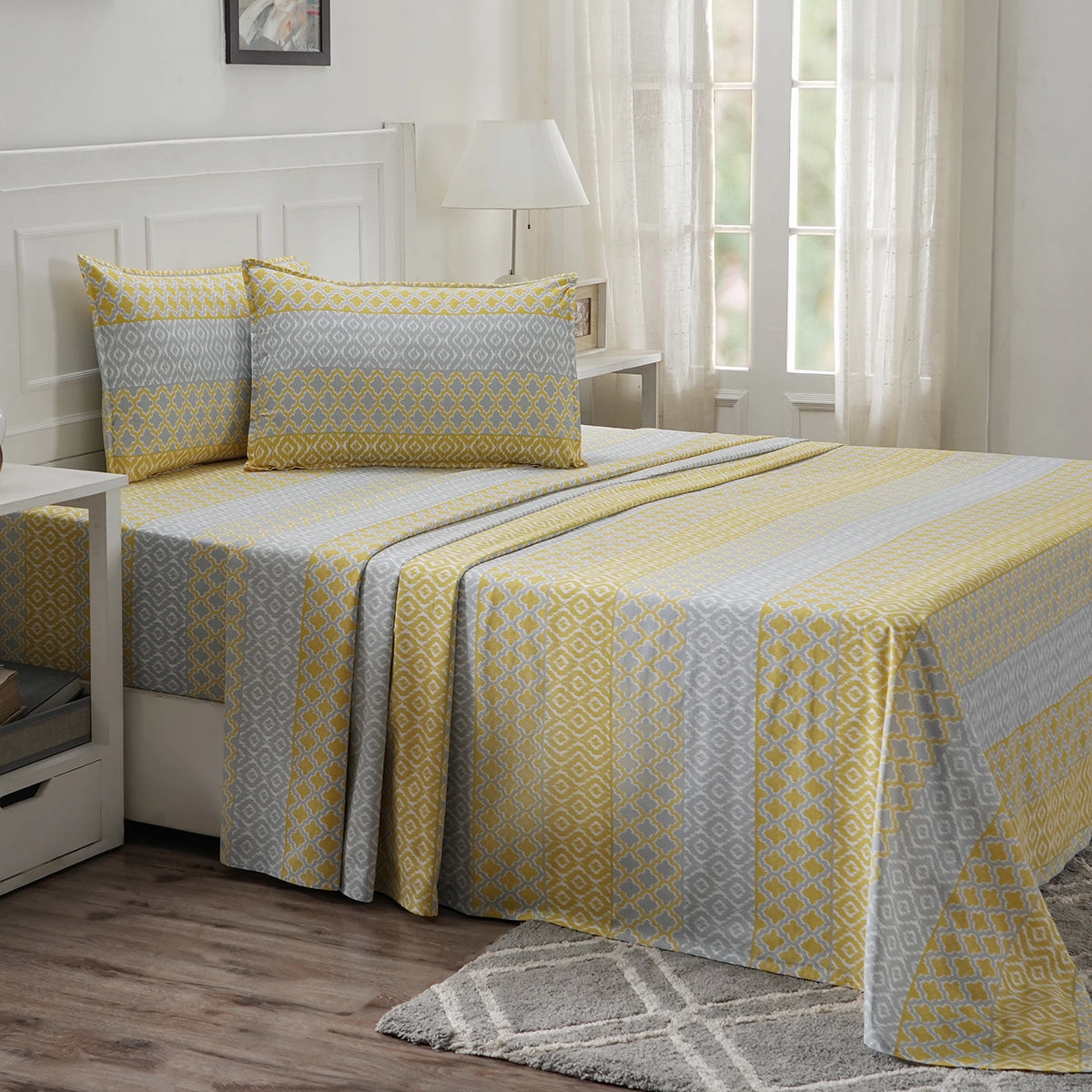 Optimist Bloom 100% Cotton Printed Bed Sheet with Pillow Case