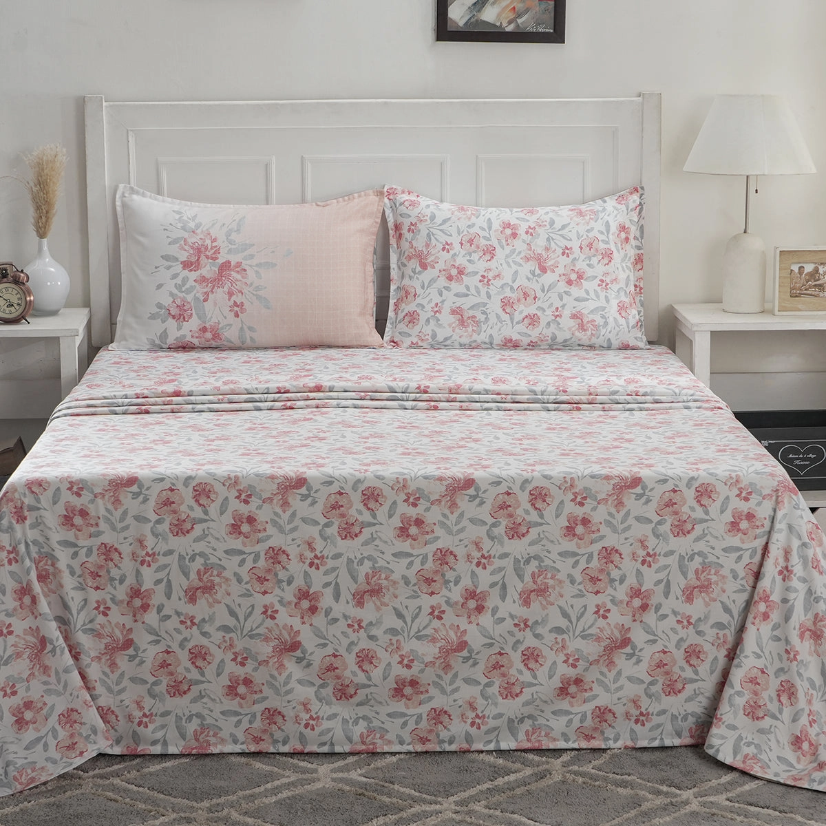 Optimist Bloom 300 TC Orville 100% Cotton Printed Bed Sheet with Pillow Case