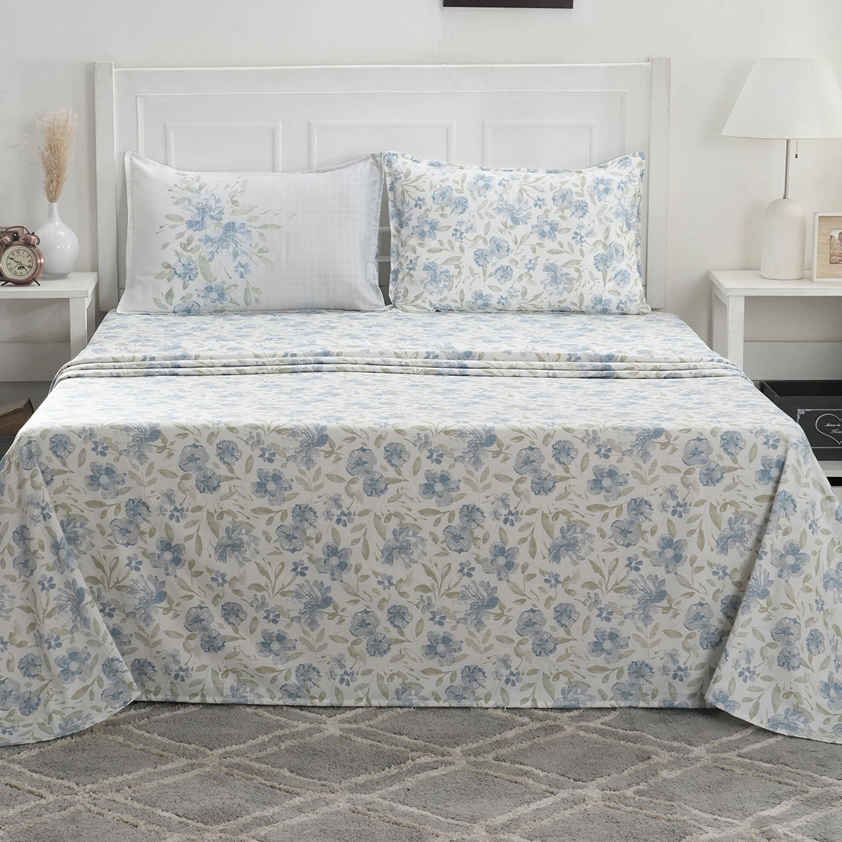 Optimist Bloom 300 TC Orville 100% Cotton Printed Bed Sheet with Pillow Case